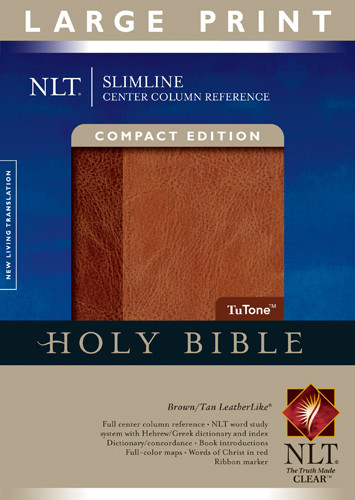 Slimline Center Column Reference Bible NLT, Compact edition, Large Print, TuTone - LeatherLike Brown/Multicolor/Tan With ribbon marker(s)