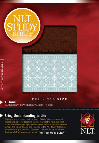 NLT Study Bible, Personal Size, TuTone (LeatherLike, Dark Brown/Blue Fabric) - LeatherLike Blue Fabric/Dark Brown/Multicolor With ribbon marker(s)