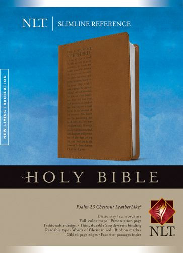 Slimline Reference Bible NLT (Red Letter, LeatherLike, Chestnut/Brown) - LeatherLike Brown/Multicolor/Chestnut With ribbon marker(s)