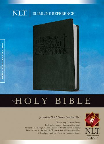 Slimline Reference Bible NLT (Red Letter, LeatherLike, Jeremiah 29:11 Ebony) - LeatherLike Jeremiah 29:11 Ebony With ribbon marker(s)