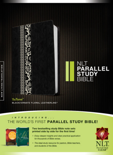 NLT Parallel Study Bible, Floral TuTone (LeatherLike, Black/Ornate Floral Fabric) - LeatherLike Black/Ornate Floral Fabric With ribbon marker(s)