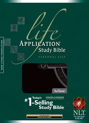 NLT Life Application Study Bible, Second Edition, Personal Size, Celtic Cross Edition (LeatherLike, Black, Indexed) - LeatherLike Black With thumb index and ribbon marker(s)