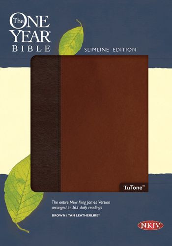 The One Year Bible NKJV, TuTone - LeatherLike Brown/Multicolor/Tan With ribbon marker(s)