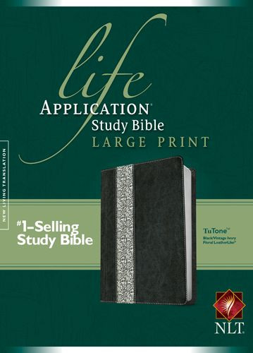 NLT Life Application Study Bible, Second Edition, Large Print, Floral TuTone (Red Letter, LeatherLike, Black/Vintage Ivory Floral) - LeatherLike Black/Vintage Ivory Floral/Multicolor With ribbon marker(s)
