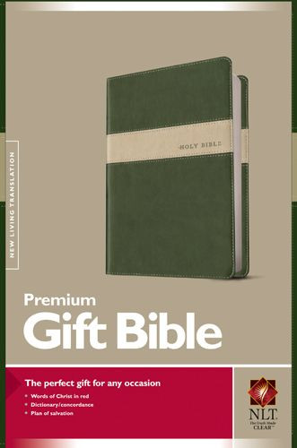 Premium Gift Bible NLT, TuTone (Red Letter, LeatherLike, Evergreen/Stone) - LeatherLike Evergreen/Stone With ribbon marker(s)