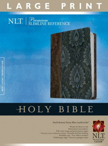 Premium Slimline Reference Bible NLT, Large Print, TuTone (Red Letter, LeatherLike, Dark Brown/Dusty Blue) - LeatherLike Dusty Blue/Dark Brown/Multicolor With ribbon marker(s)