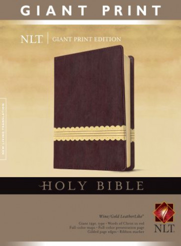 Holy Bible, Giant Print NLT, TuTone (Red Letter, LeatherLike, Wine/Gold) - LeatherLike Gold/Wine With ribbon marker(s)