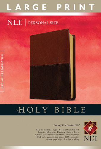 Holy Bible NLT, Personal Size Large Print edition, TuTone (Red Letter, LeatherLike, Brown/Tan) - LeatherLike Brown/Multicolor/Tan With ribbon marker(s)