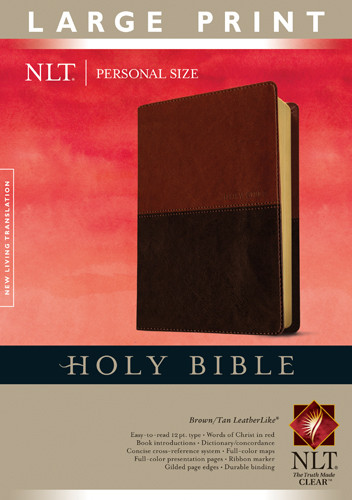 Holy Bible NLT, Personal Size Large Print edition, TuTone (Red Letter, LeatherLike, Brown/Tan, Indexed) - LeatherLike Brown/Multicolor/Tan With thumb index and ribbon marker(s)