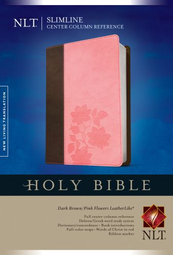 Slimline Center Column Reference Bible NLT, TuTone (LeatherLike, Dark Brown/Pink Flowers, Red Letter) - LeatherLike Dark Brown/Pink Flowers With ribbon marker(s)