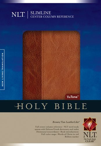 Slimline Center Column Reference Bible NLT, TuTone  - LeatherLike Brown/Tan With thumb index and ribbon marker(s)