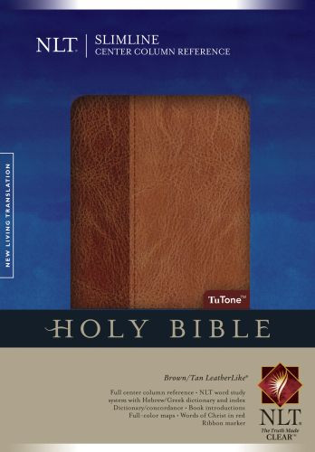 Slimline Center Column Reference Bible NLT, TuTone (LeatherLike, Brown/Tan, Indexed, Red Letter) - LeatherLike Brown/Tan With thumb index and ribbon marker(s)