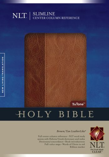 Slimline Center Column Reference Bible NLT, TuTone (LeatherLike, Brown/Tan, Indexed, Red Letter) - LeatherLike With thumb index and ribbon marker(s)