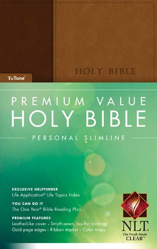 Premium Value Personal Slimline Bible NLT, TuTone - LeatherLike Brown/Multicolor/Tan With ribbon marker(s)