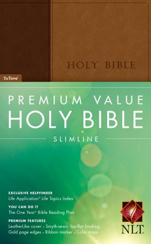 Premium Value Slimline Bible NLT, TuTone (LeatherLike, Brown/Tan) - LeatherLike Brown/Tan With ribbon marker(s)