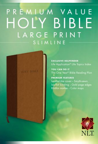 Premium Value Slimline Bible Large Print NLT, TuTone (LeatherLike, Brown/Tan) - LeatherLike Brown/Tan With ribbon marker(s)