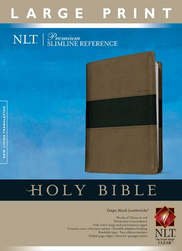 Premium Slimline Reference Bible NLT, Large Print, TuTone (Red Letter, LeatherLike, Taupe/Black) - LeatherLike Black/Taupe With ribbon marker(s)