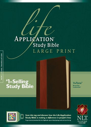 NLT Life Application Study Bible, Second Edition, Large Print, TuTone (Red Letter, LeatherLike, Brown/Tan, Indexed) - LeatherLike Brown/Multicolor/Tan With thumb index and ribbon marker(s)