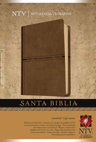 Santa Biblia NTV, Edición de referencia ultrafina (SentiPiel, Café rústico, Letra Roja) - LeatherLike Rustic Brown With ribbon marker(s)