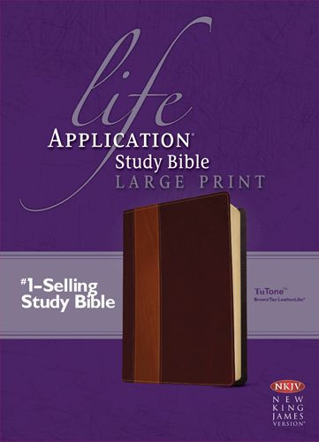 NKJV Life Application Study Bible, Second Edition, Large Print, TuTone  - LeatherLike Brown/Tan With ribbon marker(s)