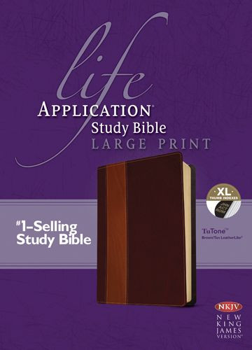 NKJV Life Application Study Bible, Second Edition, Large Print (Red Letter, LeatherLike, Brown/Tan, Indexed) - LeatherLike Brown/Tan With thumb index and ribbon marker(s)