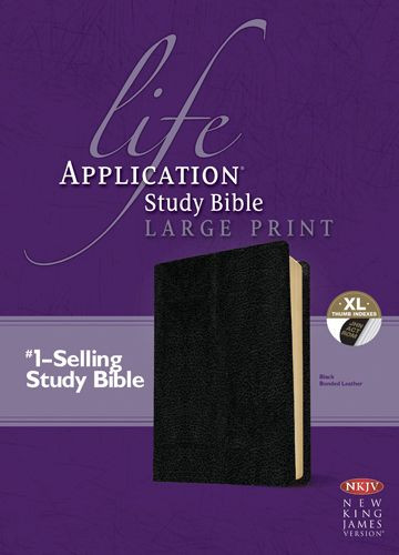 NKJV Life Application Study Bible, Second Edition, Large Print  - Bonded Leather Black With thumb index and ribbon marker(s)