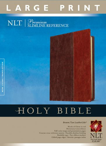 Premium Slimline Reference Bible NLT, Large Print, TuTone (Red Letter, LeatherLike, Brown/Tan, Indexed) - LeatherLike Brown/Multicolor/Tan With thumb index and ribbon marker(s)