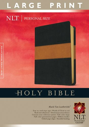 Holy Bible NLT, Personal Size Large Print edition, TuTone (Red Letter, LeatherLike, Black/Tan) - LeatherLike Black/Multicolor/Tan With ribbon marker(s)