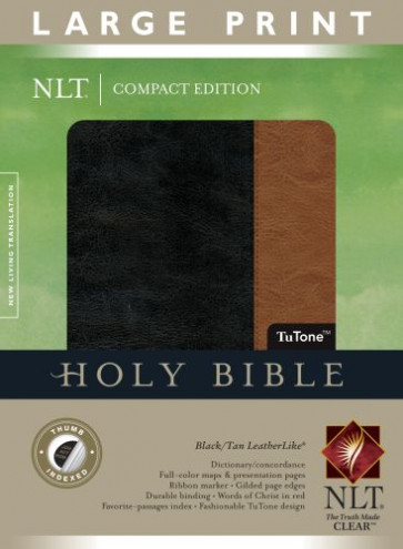 Compact Edition Bible NLT, Large Print, TuTone (LeatherLike, Black/Tan, Indexed, Red Letter) - LeatherLike With thumb index and ribbon marker(s)