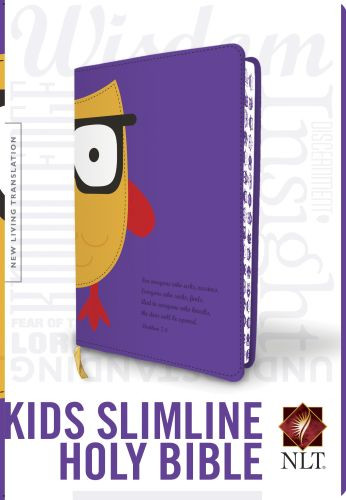 Kids Slimline Bible NLT, TuTone (LeatherLike, Purple/Yellow Owl, Red Letter) - LeatherLike Purple/Yellow Owl With ribbon marker(s)