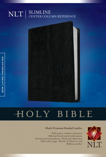 Slimline Center Column Reference Bible NLT (Red Letter, Bonded Leather, Black) - Premium Bonded Leather Black With ribbon marker(s)