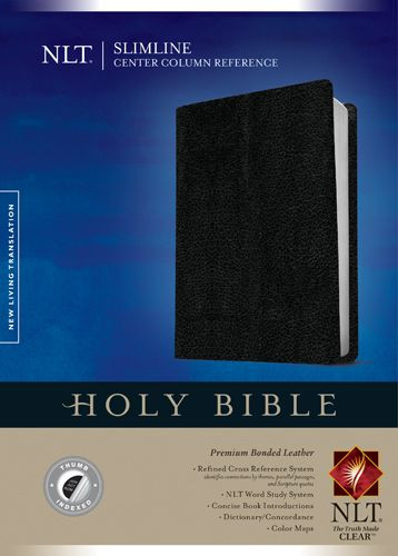 Slimline Center Column Reference Bible NLT  - Premium Bonded Leather Black With thumb index and ribbon marker(s)