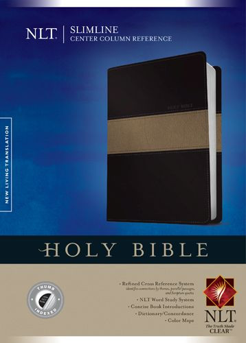 Slimline Center Column Reference Bible NLT, TuTone  - LeatherLike Black/Taupe With thumb index and ribbon marker(s)