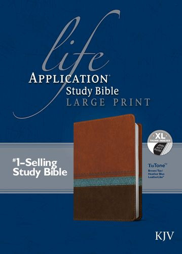 KJV Life Application Study Bible, Second Edition, Large Print (Red Letter, LeatherLike, Blue/Brown/Tan, Indexed) - LeatherLike Blue/Brown/Multicolor/Tan With thumb index and ribbon marker(s)