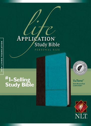 NLT Life Application Study Bible, Second Edition, Personal Size  - LeatherLike Dark Brown/Teal With thumb index and ribbon marker(s)