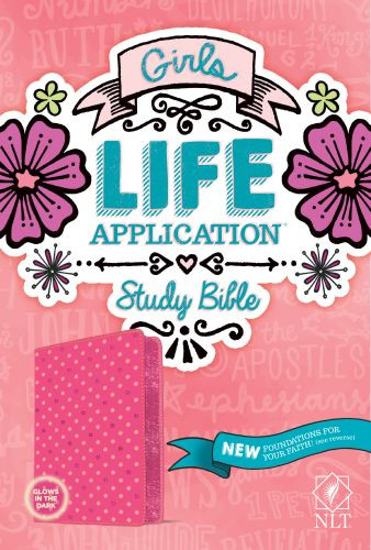 NLT Girls Life Application Study Bible  - LeatherLIke Pink/Glow With ribbon marker(s)