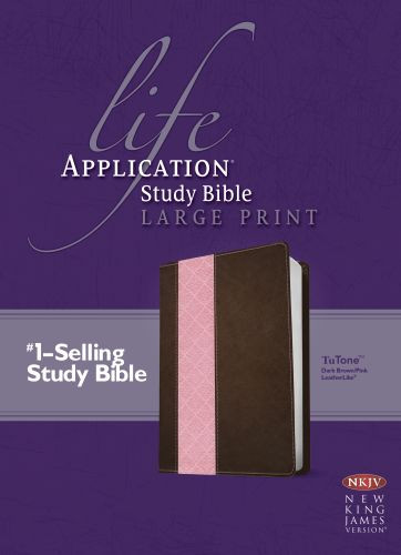 NKJV Life Application Study Bible, Second Edition, Large Print, TuTone  - LeatherLike Dark Brown/Pink With ribbon marker(s)