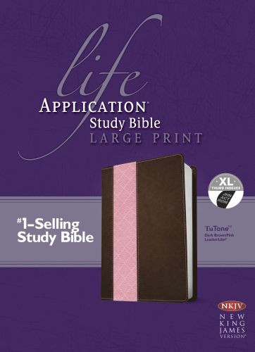 NKJV Life Application Study Bible, Second Edition, Large Print, TuTone  - LeatherLike Dark Brown/Pink With thumb index and ribbon marker(s)