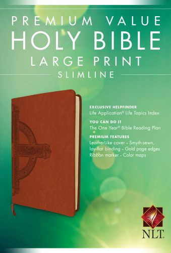 Premium Value Slimline Bible Large Print NLT, Cross  - LeatherLike Sienna