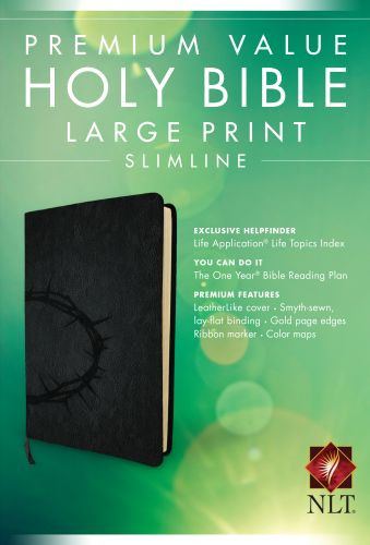 Premium Value Slimline Bible Large Print NLT, Crown  - LeatherLike Onyx