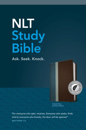 NLT Study Bible, TuTone (LeatherLike, Twilight Blue/Brown, Indexed, Red Letter) - LeatherLike Twilight Blue With thumb index and ribbon marker(s)