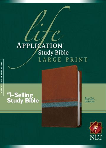 NLT Life Application Study Bible, Second Edition, Large Print (Red Letter, LeatherLike, Heather Blue/Brown/Tan) - LeatherLike Heather Blue/Brown/Multicolor/Tan With ribbon marker(s)