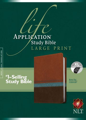 NLT Life Application Study Bible, Second Edition, Large Print (Red Letter, LeatherLike, Heather Blue/Brown/Tan, Indexed) - LeatherLike Heather Blue/Brown/Multicolor/Tan With thumb index and ribbon marker(s)