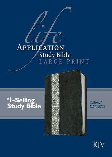 KJV Life Application Study Bible, Second Edition, Large Print (Red Letter, LeatherLike, Black/Vintage Ivory Floral) - LeatherLike Black/Vintage Ivory Floral With ribbon marker(s)