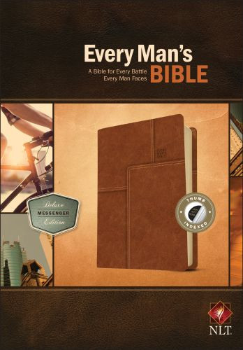 Every Man's Bible NLT, Deluxe Messenger Edition (LeatherLike, Brown, Indexed) - LeatherLike Layered Brown With thumb index and ribbon marker(s)