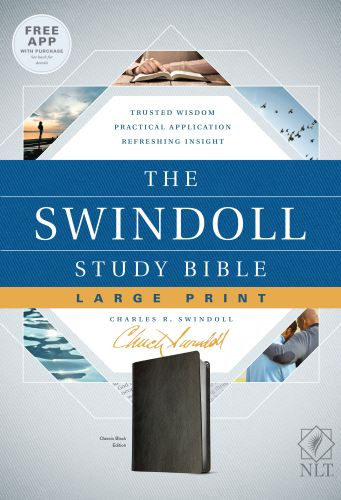 Swindoll Study Bible NLT, Large Print (LeatherLike, Black) - LeatherLike With ribbon marker(s)