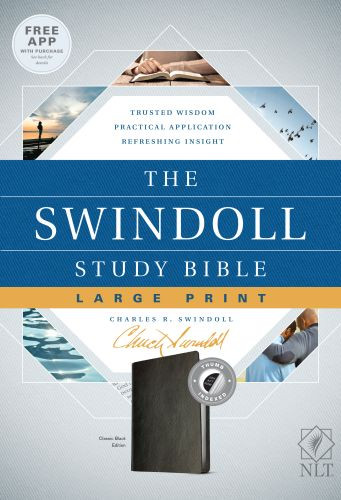 Swindoll Study Bible NLT, Large Print (LeatherLike, Black, Indexed) - LeatherLike With thumb index and ribbon marker(s)