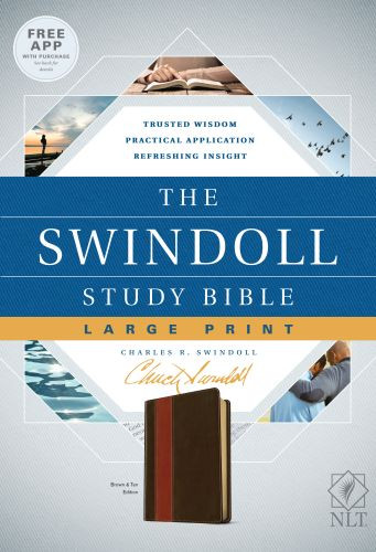 Swindoll Study Bible NLT, Large Print (LeatherLike, Brown/Tan) - LeatherLike Brown/Tan With ribbon marker(s)