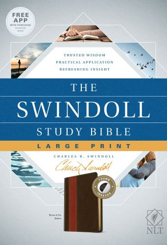 Swindoll Study Bible NLT, Large Print (LeatherLike, Brown/Tan, Indexed) - LeatherLike Brown/Tan With thumb index and ribbon marker(s)