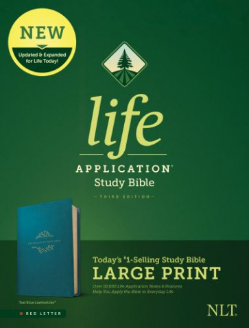 NLT Life Application Study Bible, Third Edition, Large Print (LeatherLike, Teal Blue, Red Letter) - LeatherLike Teal Blue With ribbon marker(s)